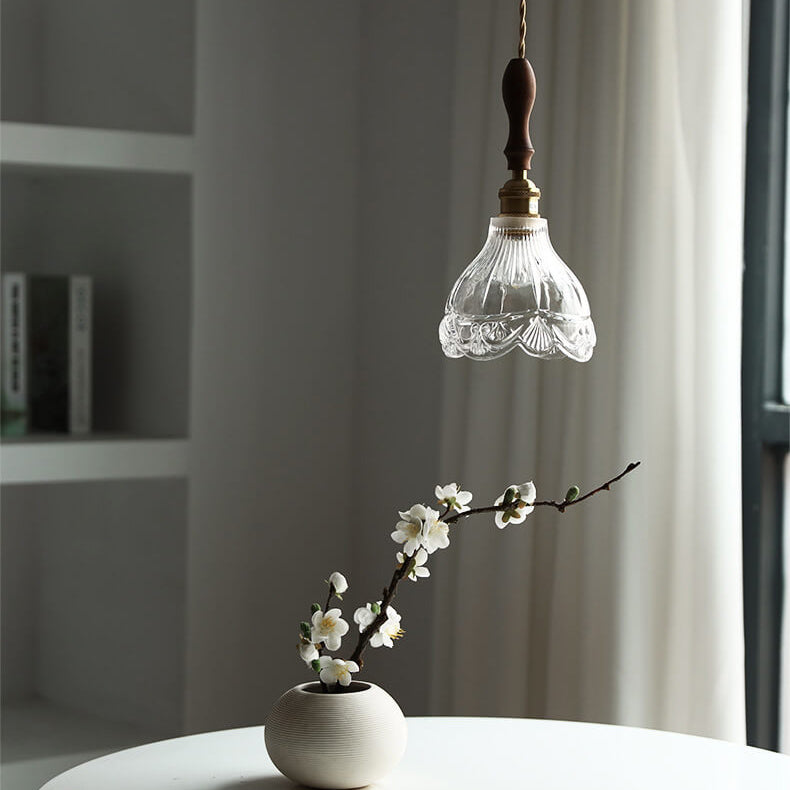 Suspension Luminaire à 1 Lumière en Verre à Motifs Japonais Noyer 