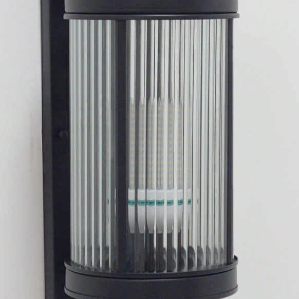 Lampe murale moderne chinoise cylindrique en verre et fer pour extérieur, 1 lumière, étanche 