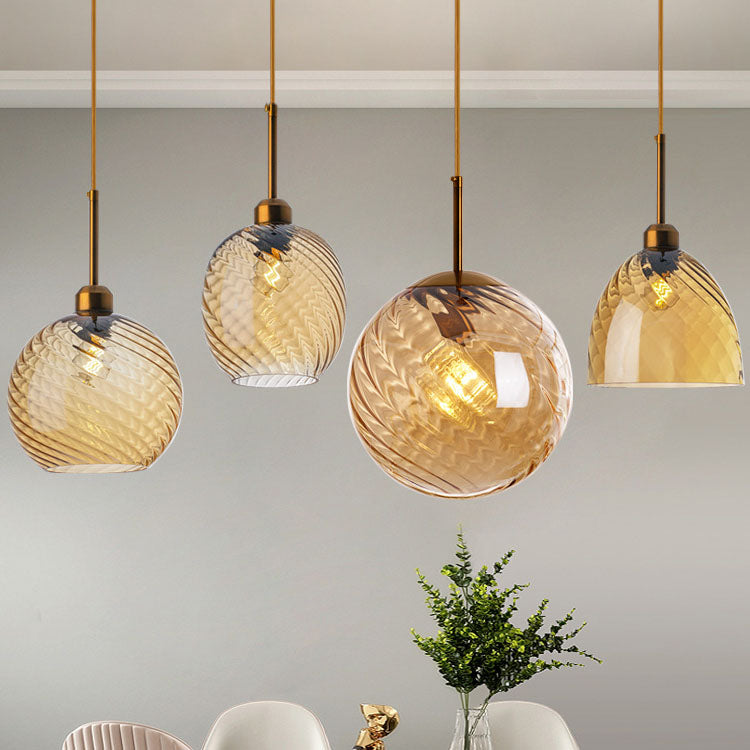 Moderne nordische 1-flammige Pendelleuchte aus Glas und Eisen mit runder geometrischer Struktur für Wohnzimmer &amp; Schlafzimmer 