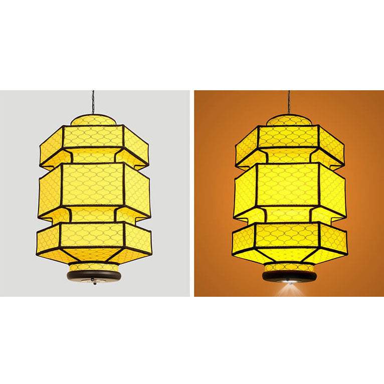 Chinesische Retro Hexagonale Faux Schaffell Eisen 1-Licht Pendelleuchte 