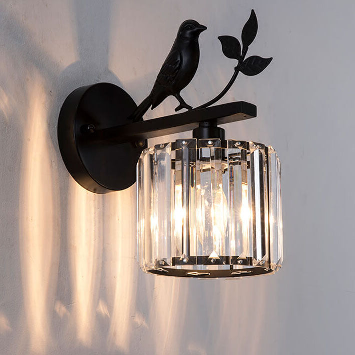 Traditionelle Vintage-Wandleuchte aus Eisen und Glas in runder Vogel-Optik, 1-flammig, für das Wohnzimmer 