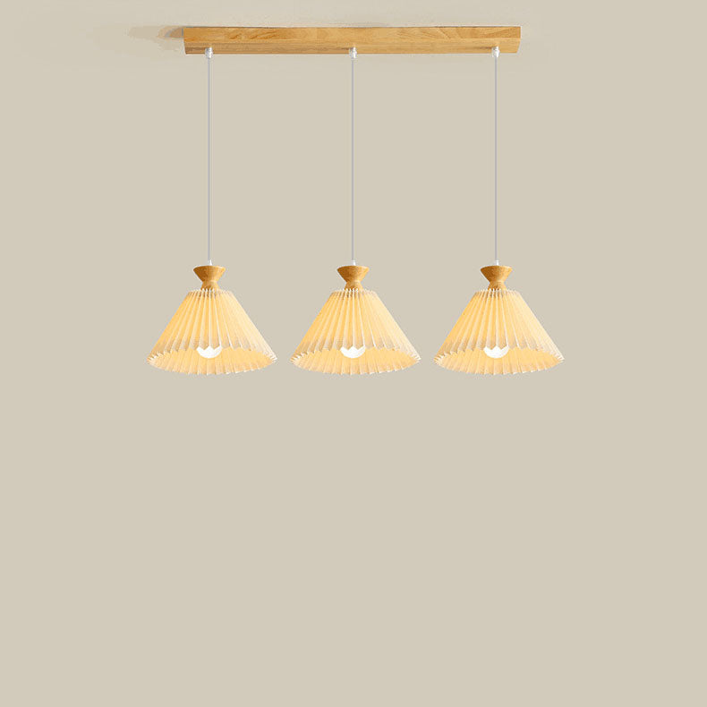Lustre nordique à cône plissé en bois, 1/3 lumières, luminaire d&