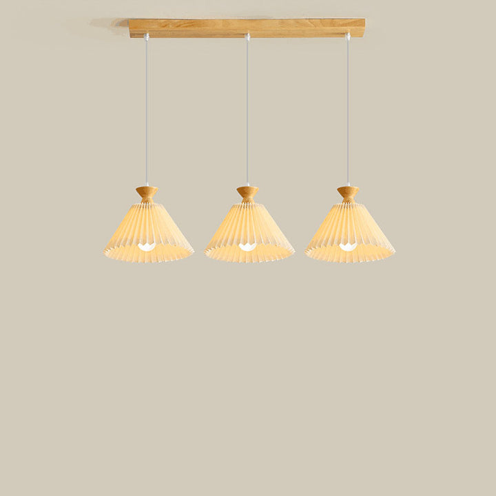 Lustre nordique à cône plissé en bois, 1/3 lumières, luminaire d&