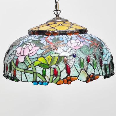 Europäische Vintage Tiffany Dragonfly 3-Licht-Kronleuchter 