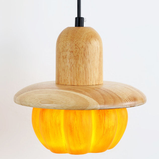 Traditional Japanese Wood Frame Resin Pumpkin Shade 1-Light Wall Sconce Lamp For Bedroom