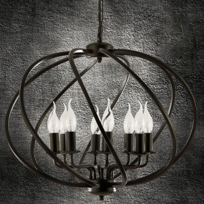 Industrial Vintage Iron Pumpkin Candle 8-Light Chandelier