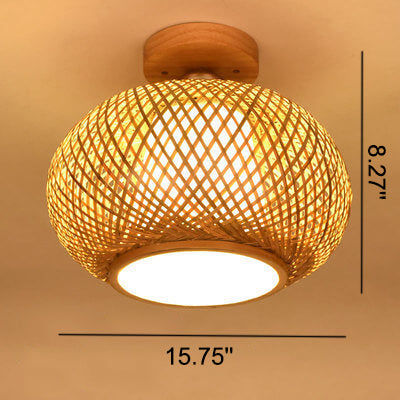 Modern Bamboo Weaving Dome 1-Light Semi-Flush Mount Ceiling Light