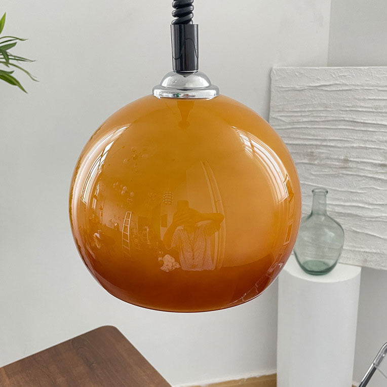 Modern Retro Round Head Retractable Glass 1-Light Pendant Light