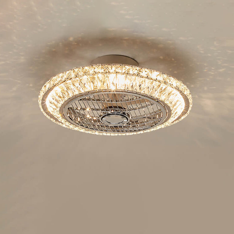 Nordic Simple Crystal Round Frame Design LED Flush Mount Ceiling Fan Light