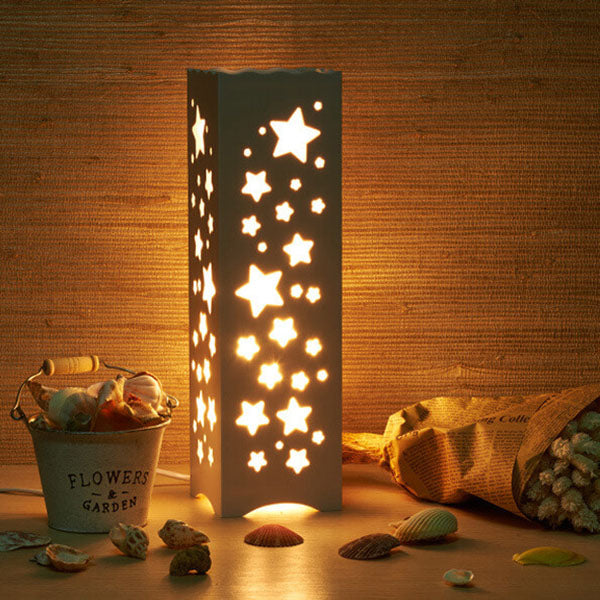 Modern Creative Hollow Carved Square Column 1-Light Table Lamp