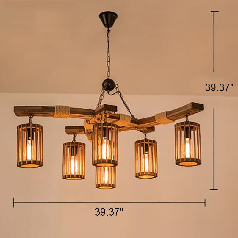 Industry Vintage Wooden Iron 3/6-Light Chandelier