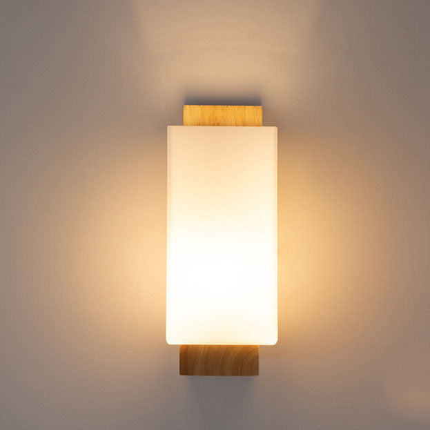 Modern Minimalist Solid Wood Square Glass Column 1-Light Wall Sconce Lamp