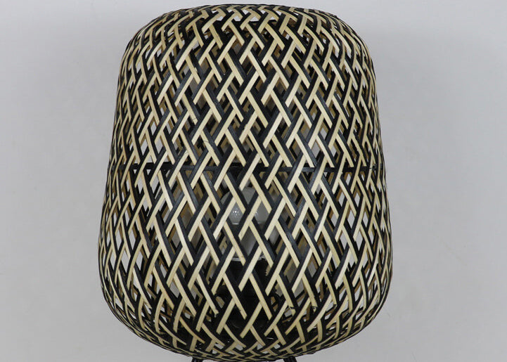 Vintage Japanese Rattan Weaving Oval Ball 1-Light Table Lamp