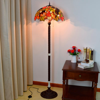 Tiffany Vintage Colorful Leaf Pattern Glass 3-Light Standing Floor Lamp