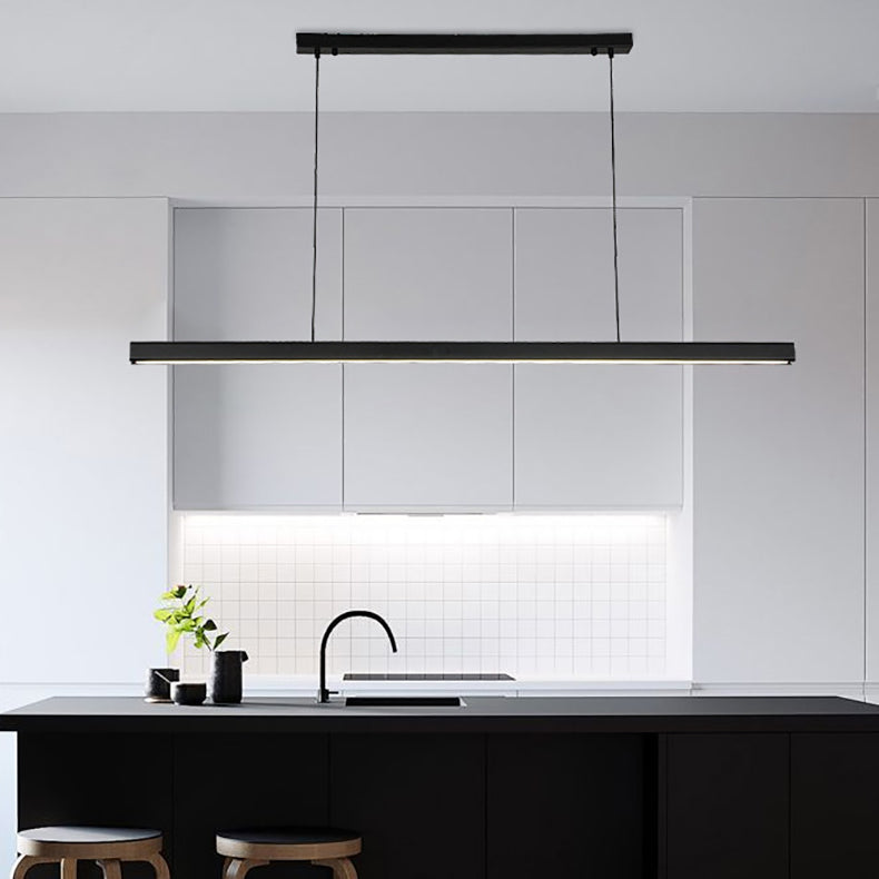 Modern Minimalist Walnut Aluminum Straight Line LED Island Light Chandelier For Dining Room