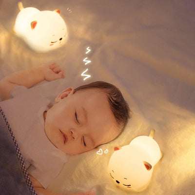 Lámpara de mesa con luz nocturna LED de control remoto de silicona creativa y encantadora de gato 