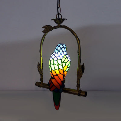 Tiffany Chinese Vintage Glass Parrot LED Pendant Light