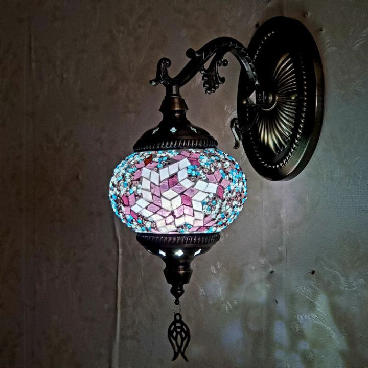 European Vintage Exotic Cracked Glass 1-Light Wall Sconce Lamp