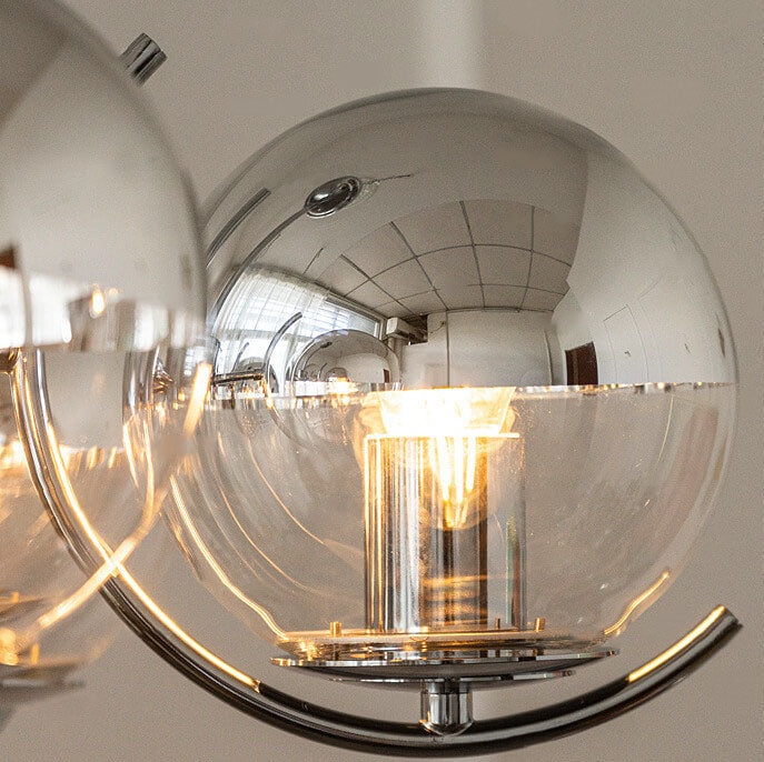 Nordic Vintage Glass Round Ball Electroplated Iron 3/4/5 Light Chandelier
