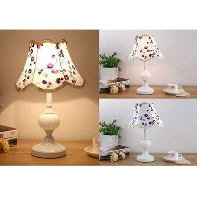 Nordic Vintage Floral Glass Fabric 1-Light Table Lamp