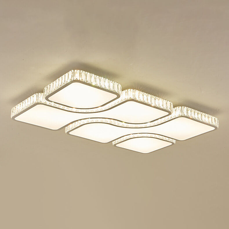 Contemporary Luxury Rectangular PC Iron Crystal LED Flush Mount Light For Living Room &amp; Bedroom