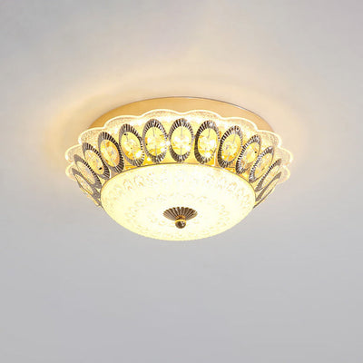 European Crystal Round Lace Design LED Flush Mount Ceiling Light
