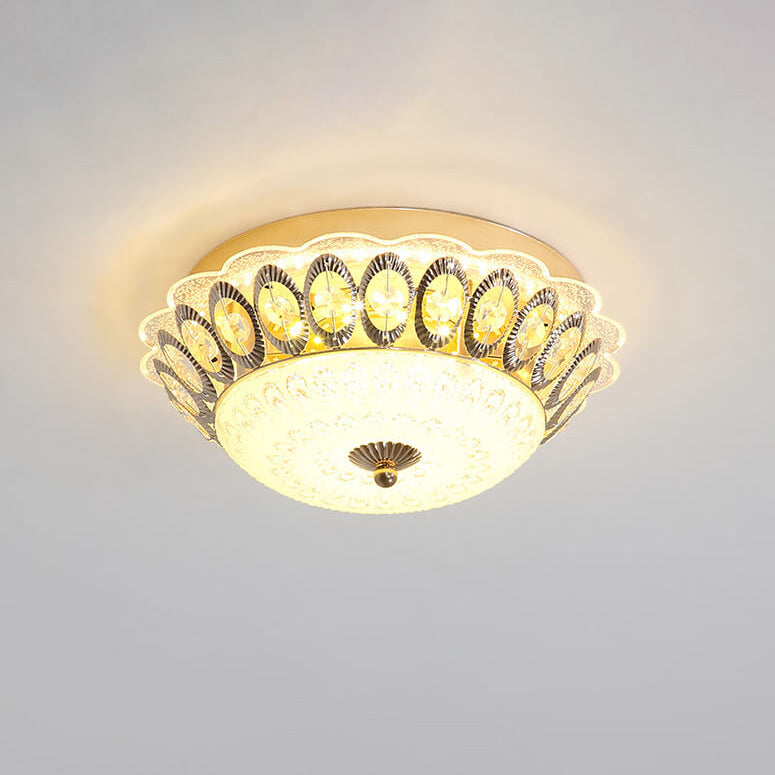 European Crystal Round Lace Design LED Flush Mount Ceiling Light