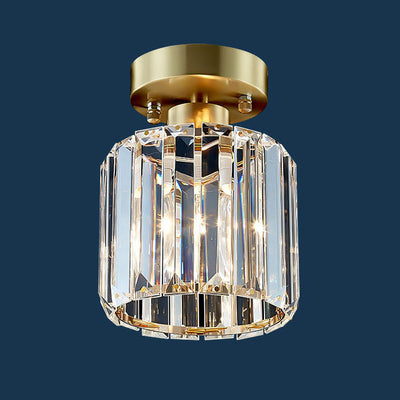 Modern Luxury Crystal Cylindrical Brass 1/4 Light Semi-Flush Mount Ceiling Light