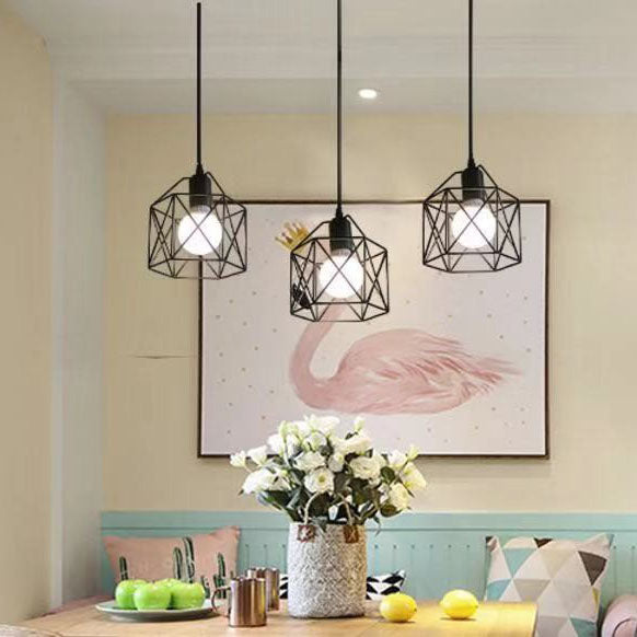 Industrielle einfache Geometrie Käfig Eisen 1/3 Licht Insel Licht Kronleuchter 