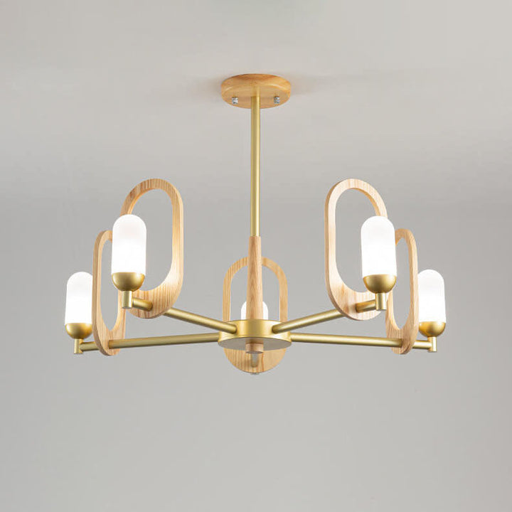 Japanese Minimalist Logs Wood Acrylic Shade 3/5 Light Chandelier