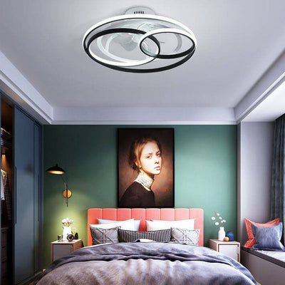 Simple Creative Double Ring Overlap Design LED Flush Mount Ceiling Fan Light