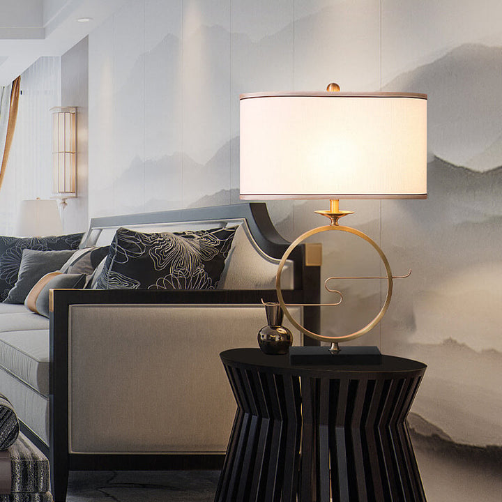 Lampe de table moderne en laiton chinois avec base en tissu à 1 lumière 