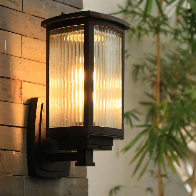 Solar Chinese Outdoor Square Column Cage 1-Light Wall Sconce Lamp