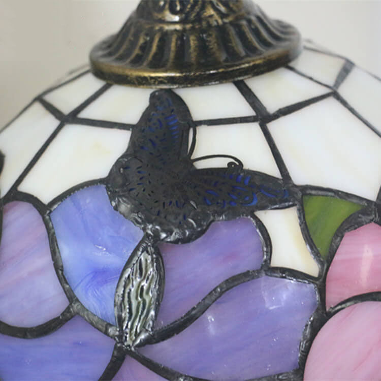 European Tiffany Butterfly Flower Stained Glass Dome 1-Light Wall Sconce Lamp