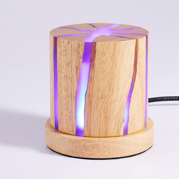 Nordic Minimalist Wooden Resin Column Mini LED Night Light Table Lamp