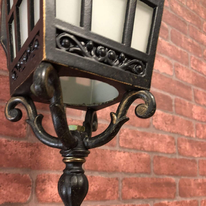 European Outdoor Square Lantern Carved 1-Light Waterproof Wall Sconce Lamp