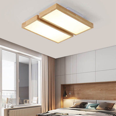 Nordic Japanese Log Wood  Rectangular LED Flush Mount Ceiling Light