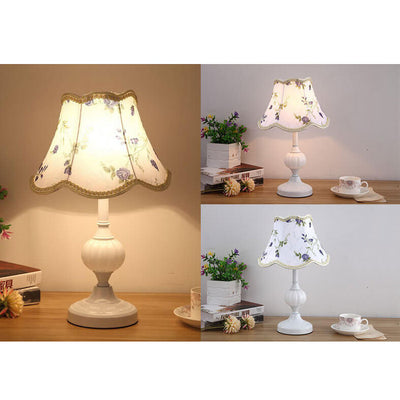 Nordic Vintage Floral Glass Fabric 1-Light Table Lamp