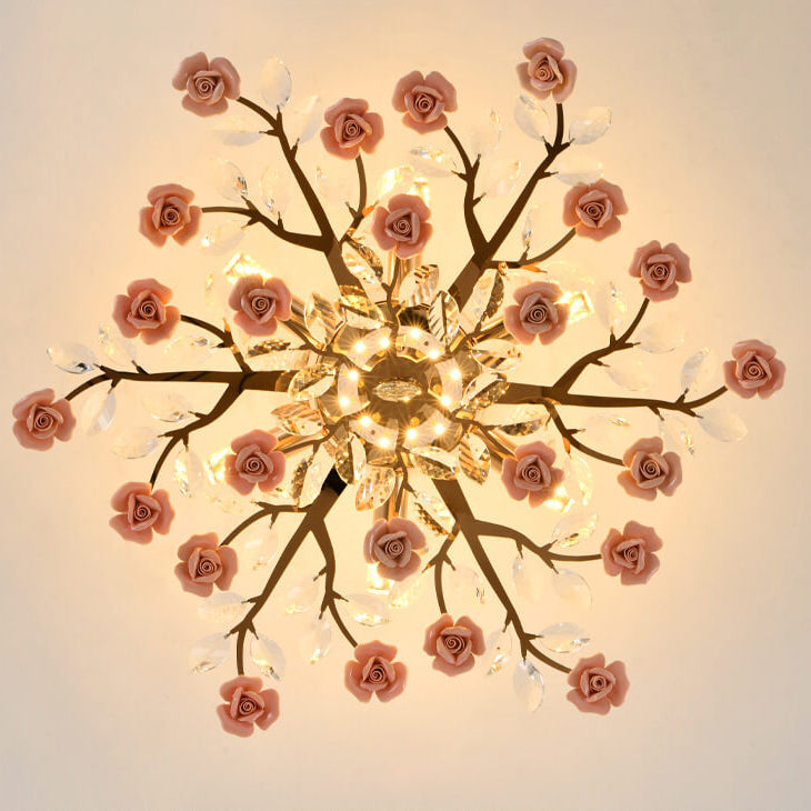 Modern Luxury Rose Iron Ceramic Crystal 6/7/8 Light Chandelier