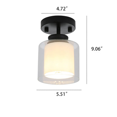 Nordic Minimalist Glass Frosted Shade Cylinder 1-Light Semi-Flush Mount Ceiling Light