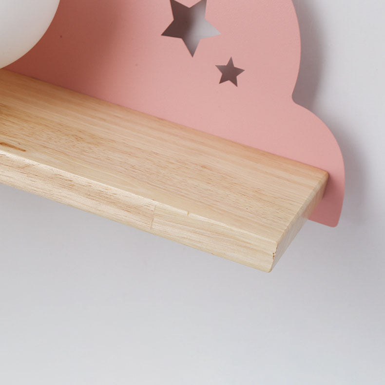 Applique Murale à 1 Lumière en Verre Nuage Macaron Nordique en Bois 
