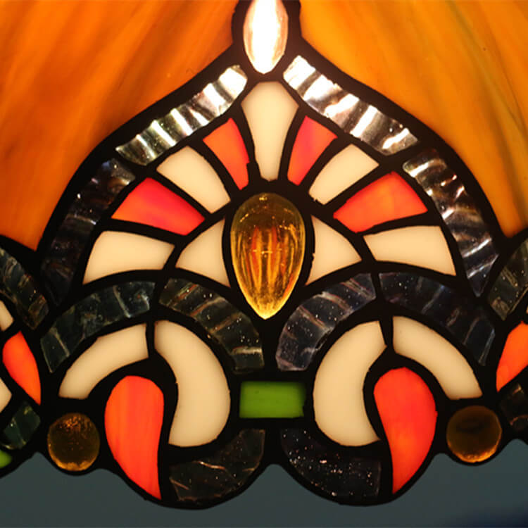Vintage Tiffany Orange Stained Glass Dome Antique 1-Light Pendant Light