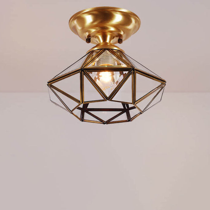 European Light Luxury Full Copper Round 1-Light Semi-Flush Mount Light