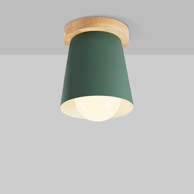 Minimalist Macaron Solid Color Iron Wood 1-Light Flush Mount Light