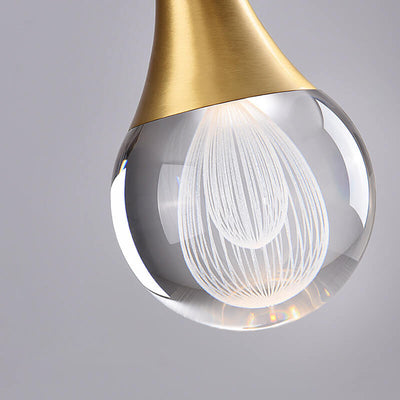 Modern Luxury Glass Teardrop Brass LED Pendant Light