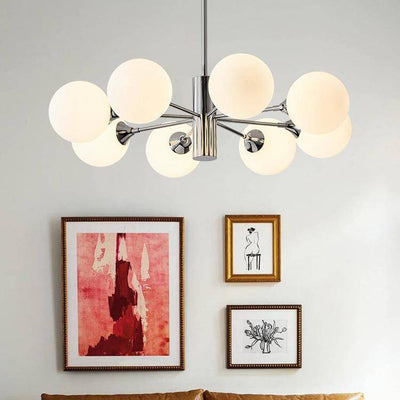 Modern Light Luxury White Round Ball Glass Iron 3/5/8-Light Chandelier
