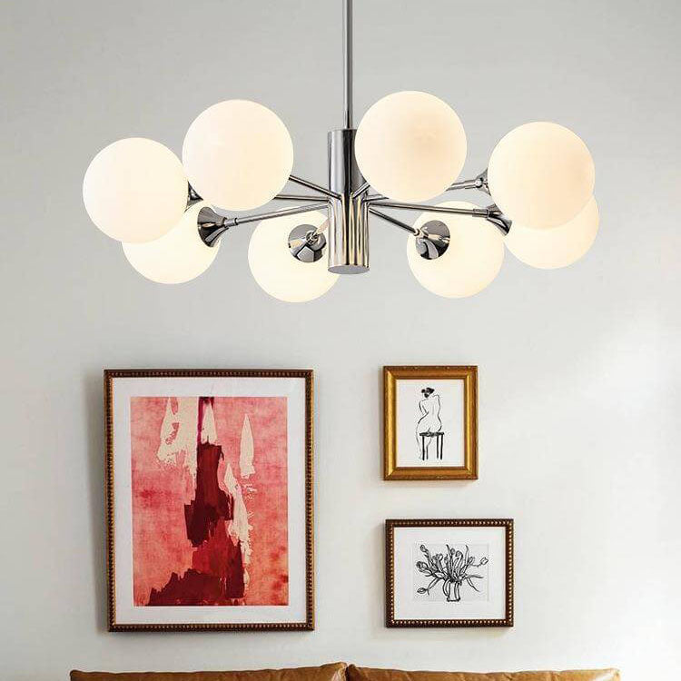 Modern Light Luxury White Round Ball Glass Iron 3/5/8-Light Chandelier