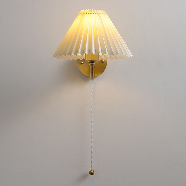 European Minimalist Pleated Copper Fabric 1-Light Wall Sconce Lamp