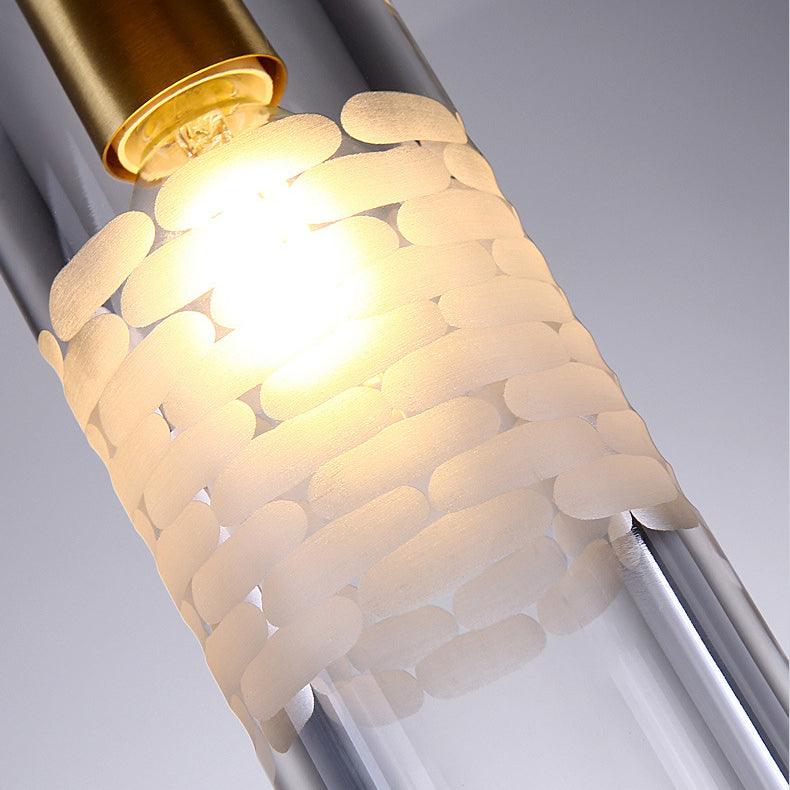 Nordic Light Luxury Crystal Column Brass 1/3 Light Island Light Chandelier