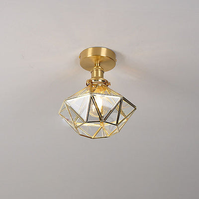 Modern Light Luxury Copper Glass 1-Light Semi-Flush Mount Light